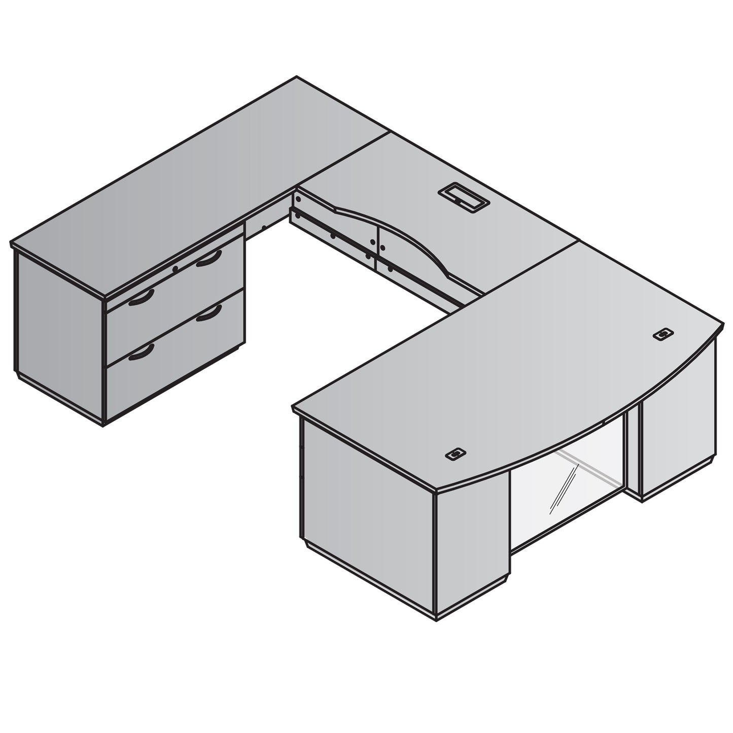 Tuxedo U-Shape w/ Left Bridge + Lateral File Pedestal 72x114