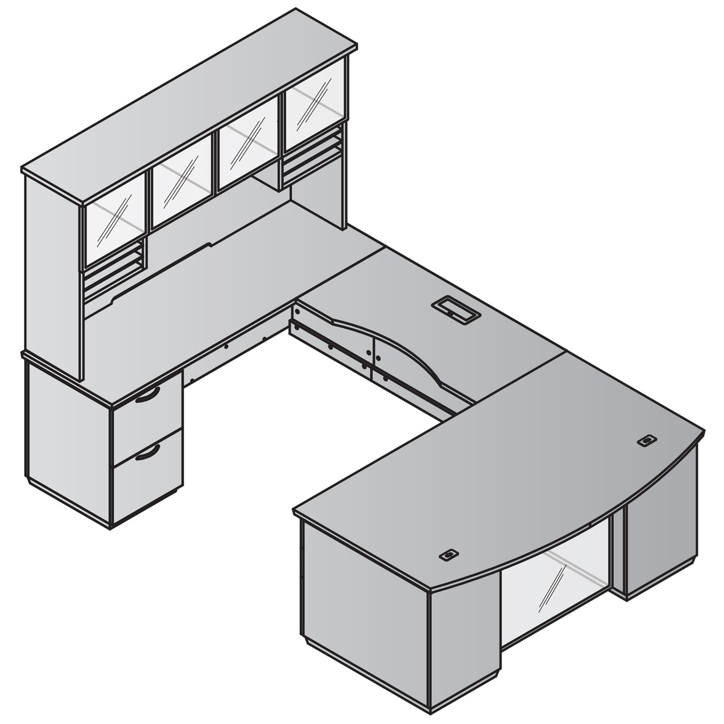 Tuxedo U-Shape w/ Bridge on Left + Hutch 72x114